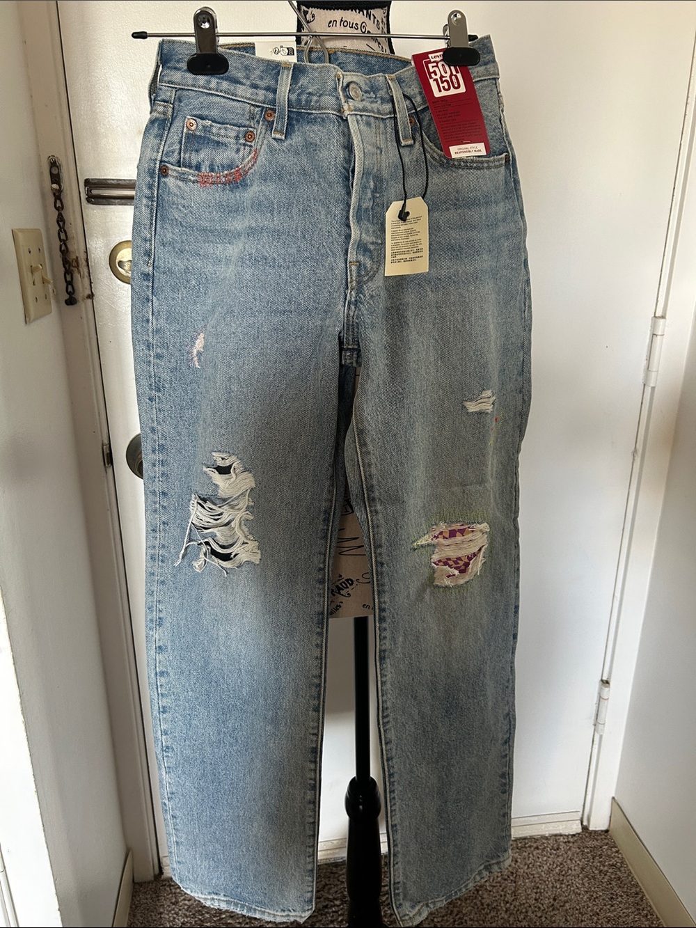 Levi's Light Wash Distressed Straight Leg Jeans